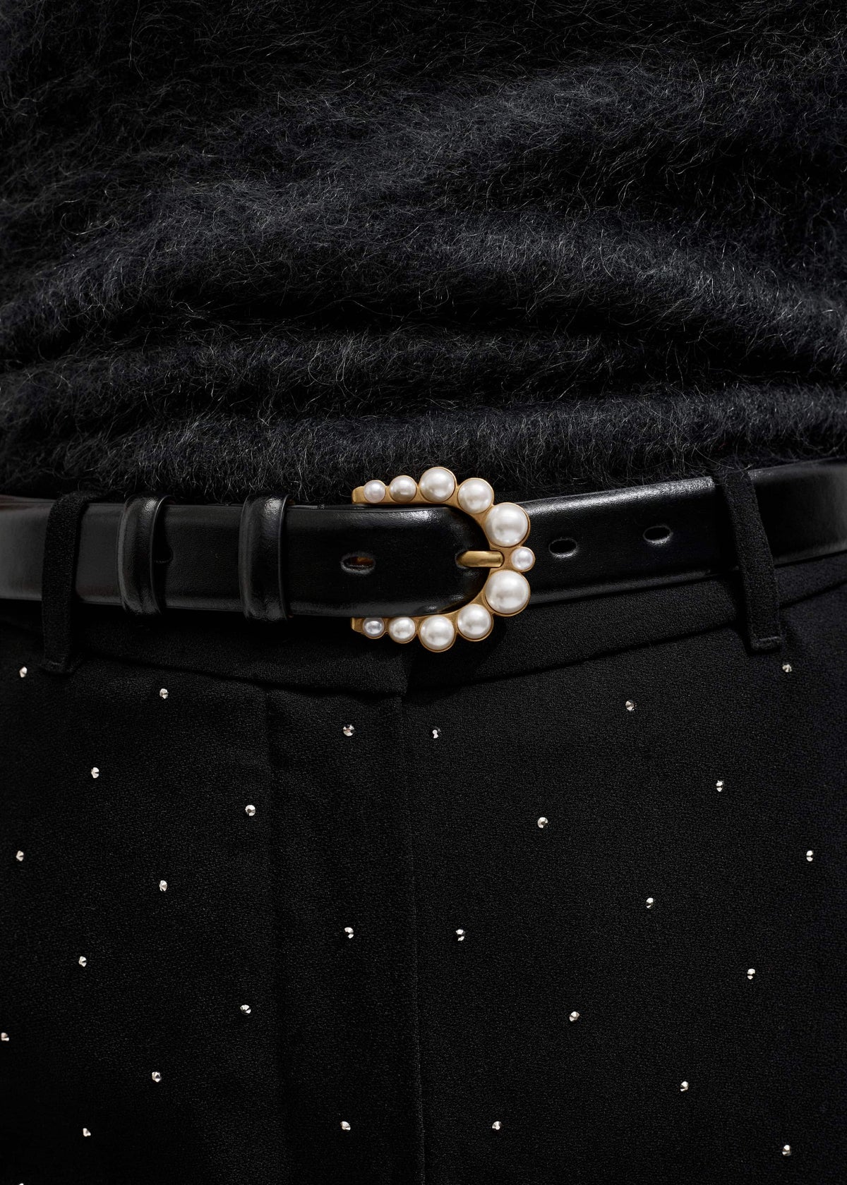 Black Faux Pearl Buckle Belt | ME+EM Accessories