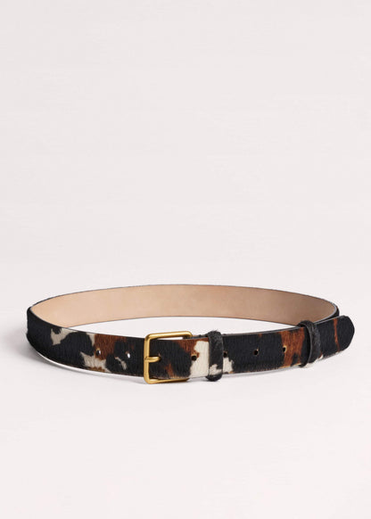 Dark Brown Leather Cow Print Classic Belt | ME+EM Accessories