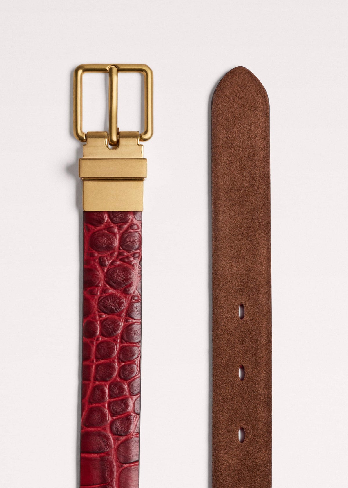 Red Italian Croc Print Reversible Belt | ME+EM Accessories