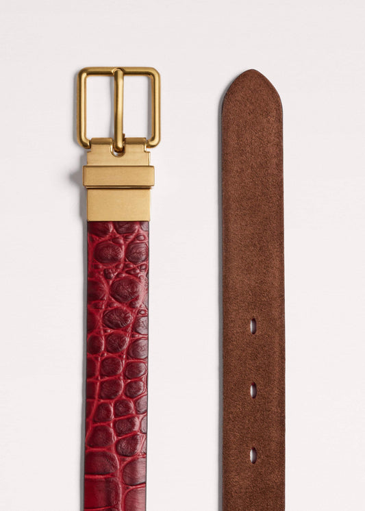 Red Italian Croc Print Reversible Belt | ME+EM Accessories