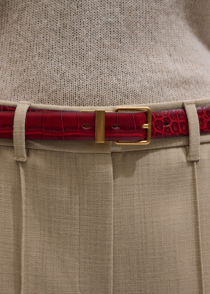 Red Italian Croc Print Reversible Belt | ME+EM Accessories
