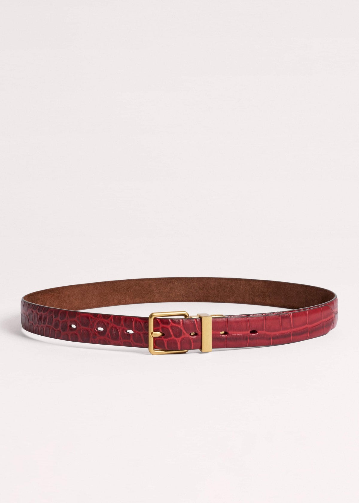Red Italian Croc Print Reversible Belt | ME+EM Accessories