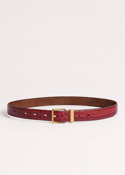 Red Italian Croc Print Reversible Belt | ME+EM Accessories