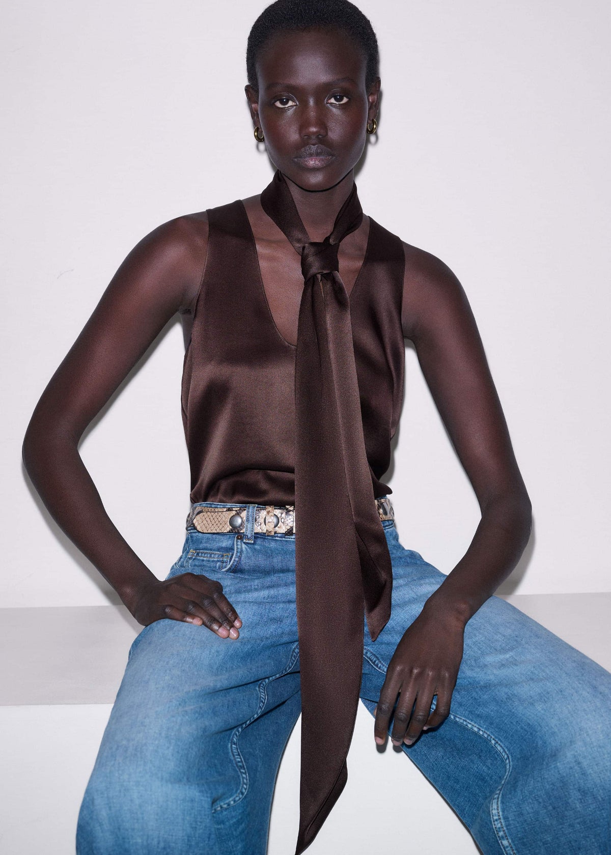 Brown Silk Satin Evening Scarf | ME+EM Accessories