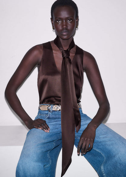 Brown Silk Satin Evening Scarf | ME+EM Accessories