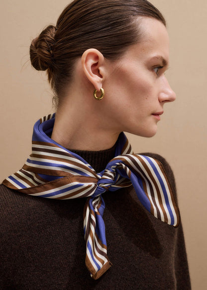 Blue Striped Silk Multi-Border Scarf | ME+EM Accessories