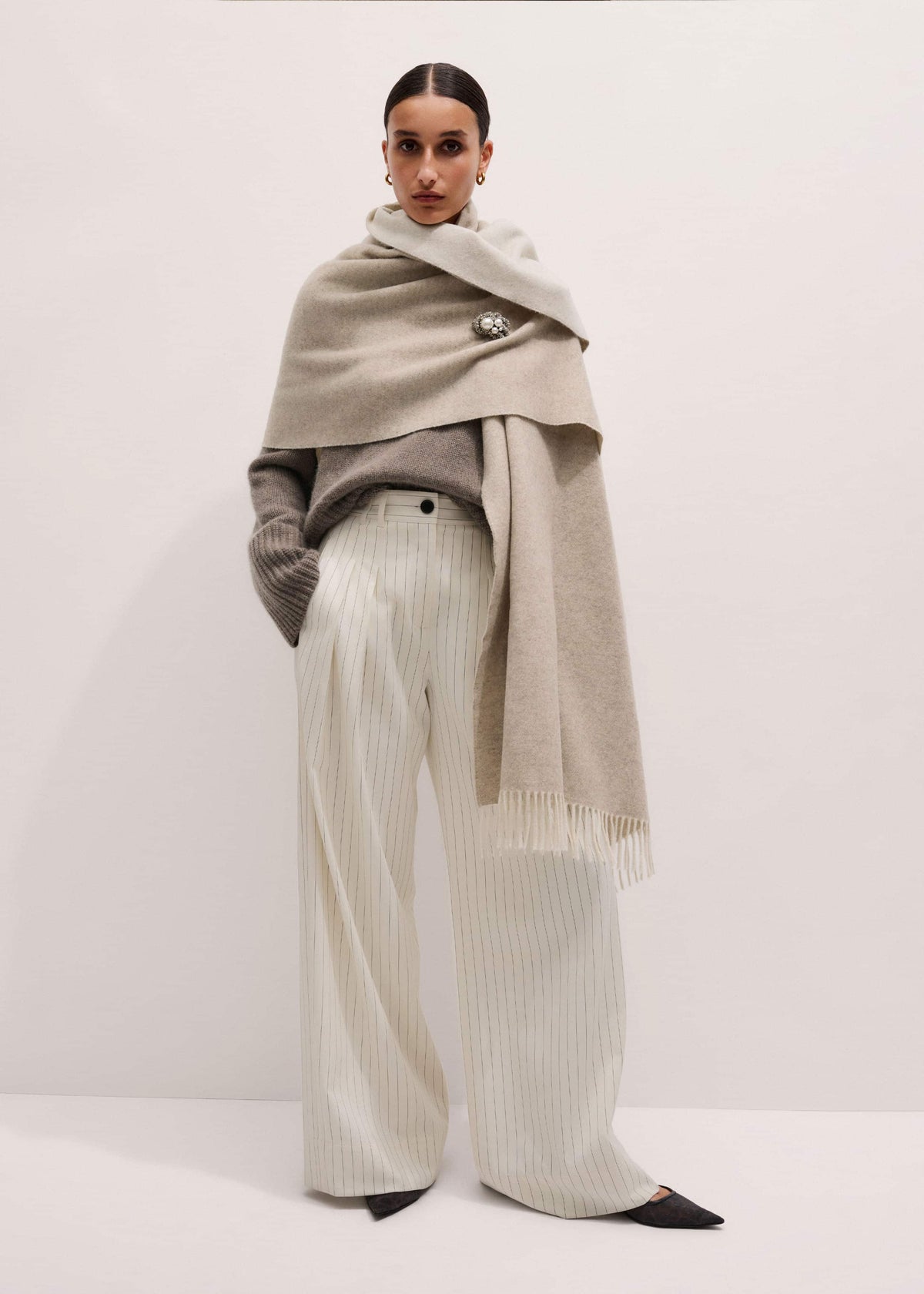 Cream Cashmere Blend Travel Scarf | ME+EM Accessories