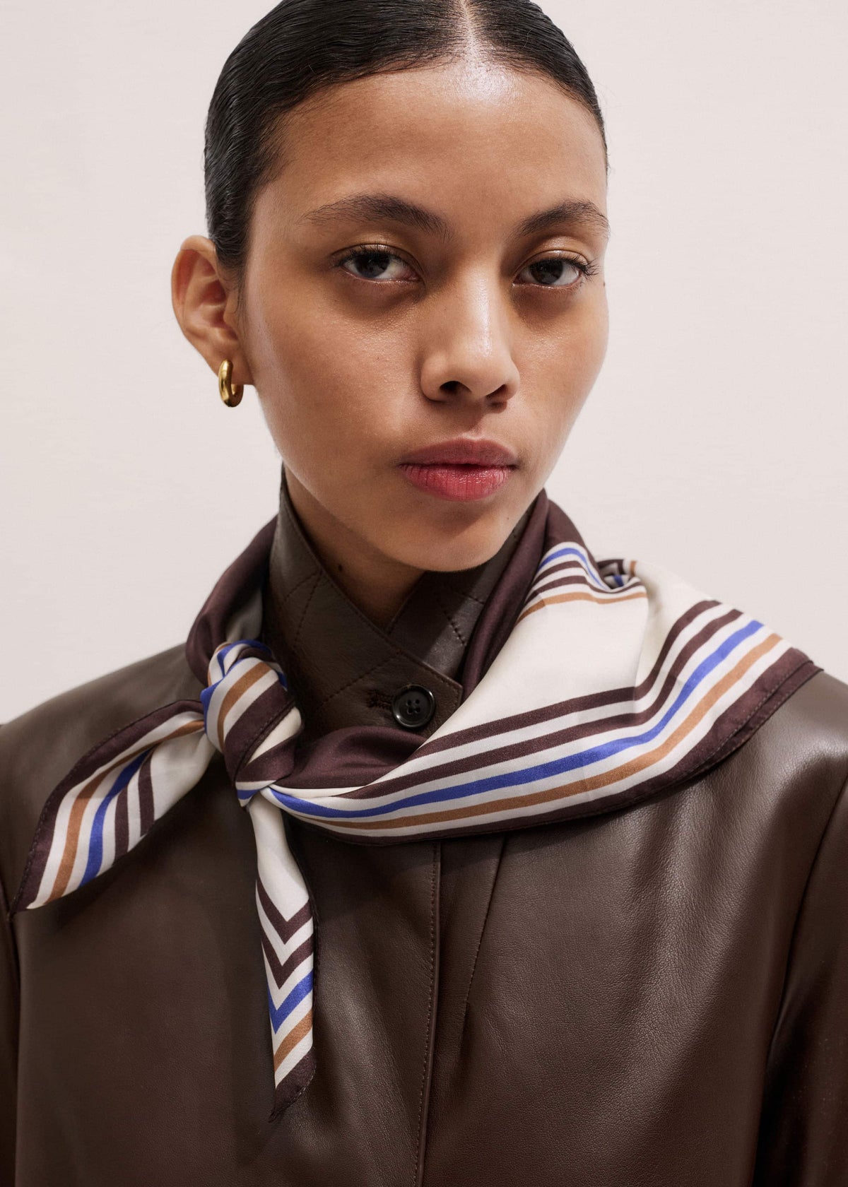 Brown Striped Silk Multi-Border Scarf | ME+EM Accessories