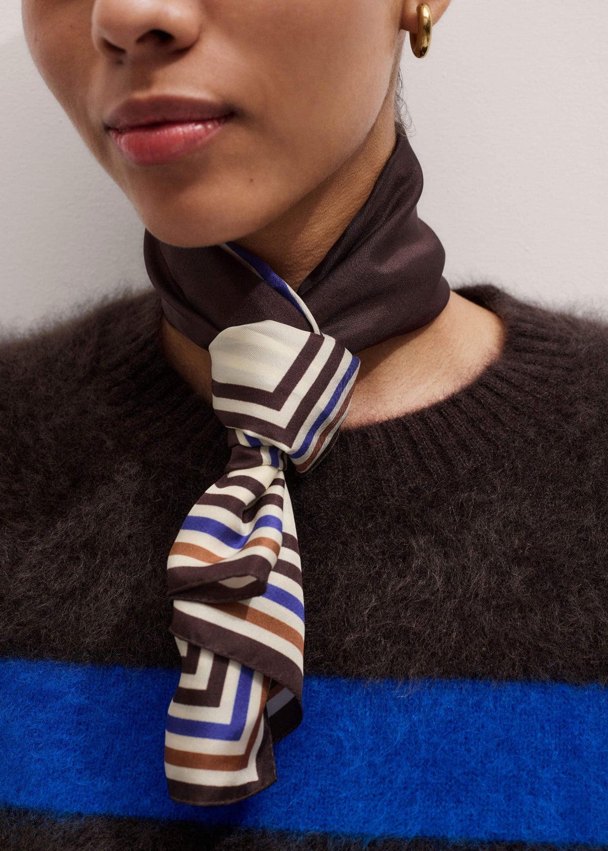 Brown Striped Silk Multi-Border Scarf | ME+EM Accessories