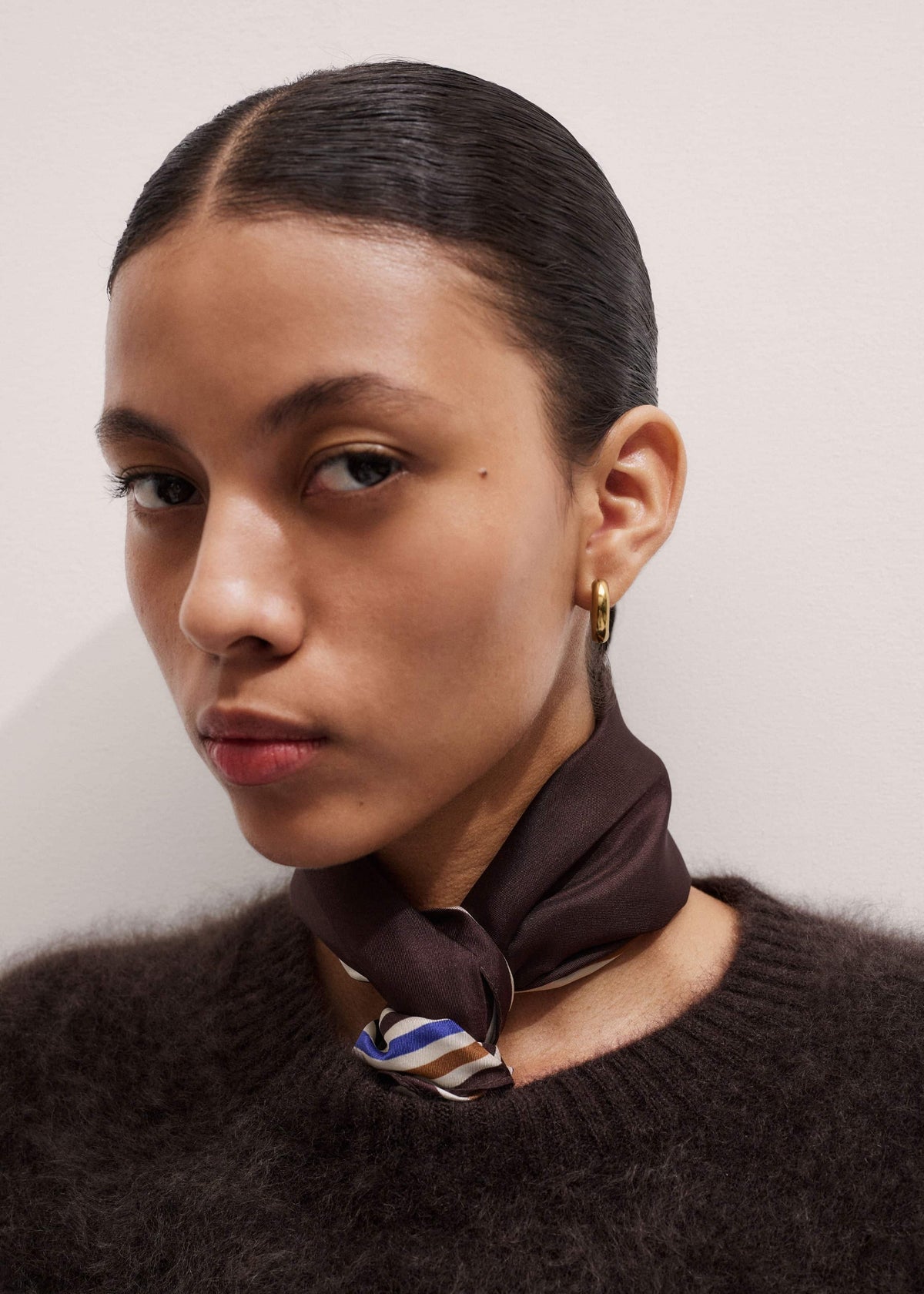 Brown Striped Silk Multi-Border Scarf | ME+EM Accessories
