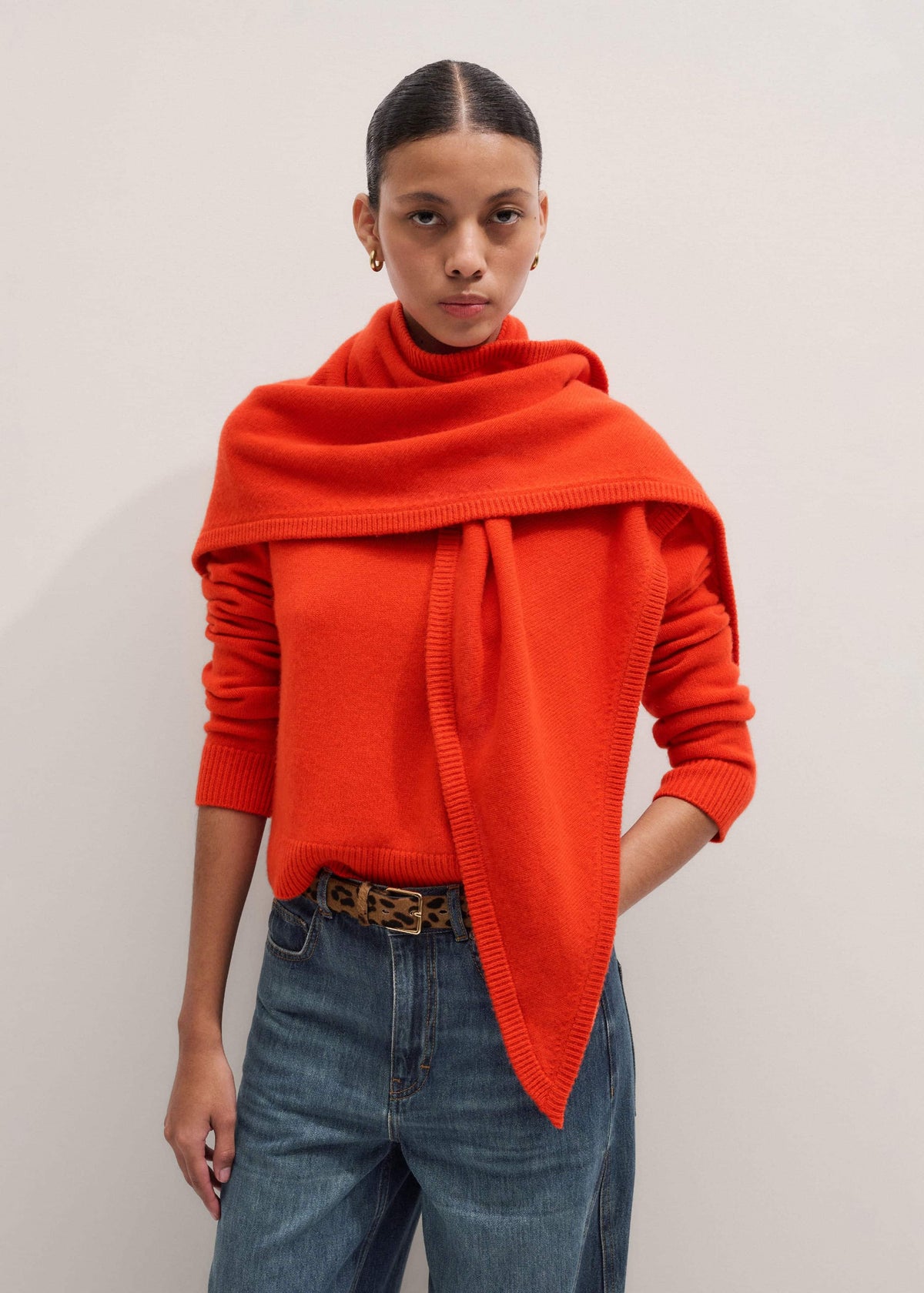 Orange Cashmere Triangle Knit Scarf | ME+EM Accessories