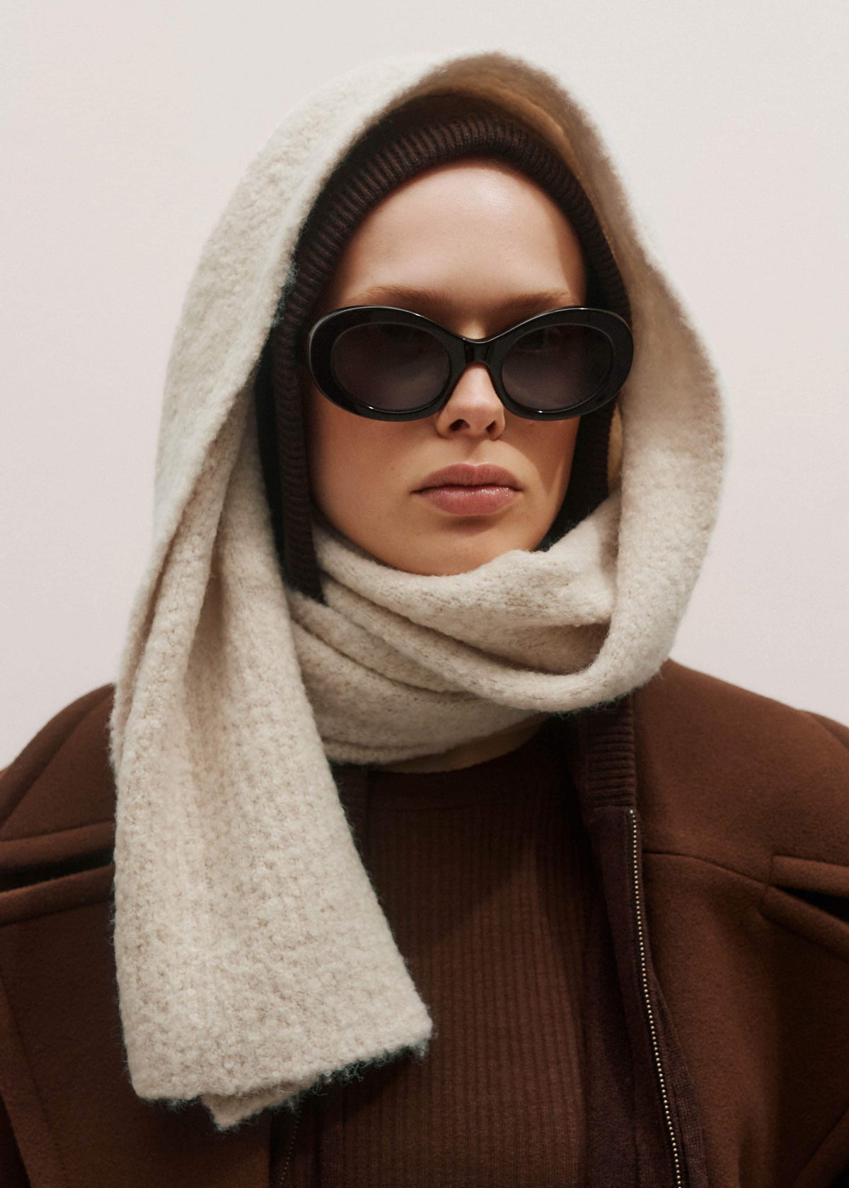 Oatmeal Merino Wool Bouclé Knit Scarf | ME+EM Accessories