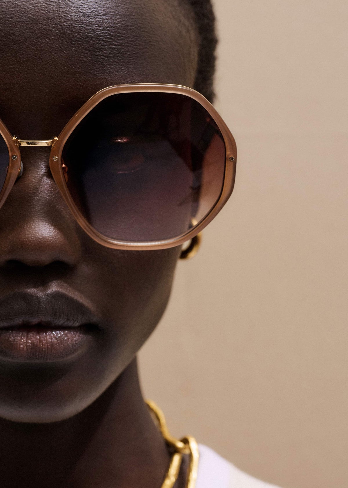 Smokey Nude Heptagonal Frame Sunglasses | ME+EM Accessories