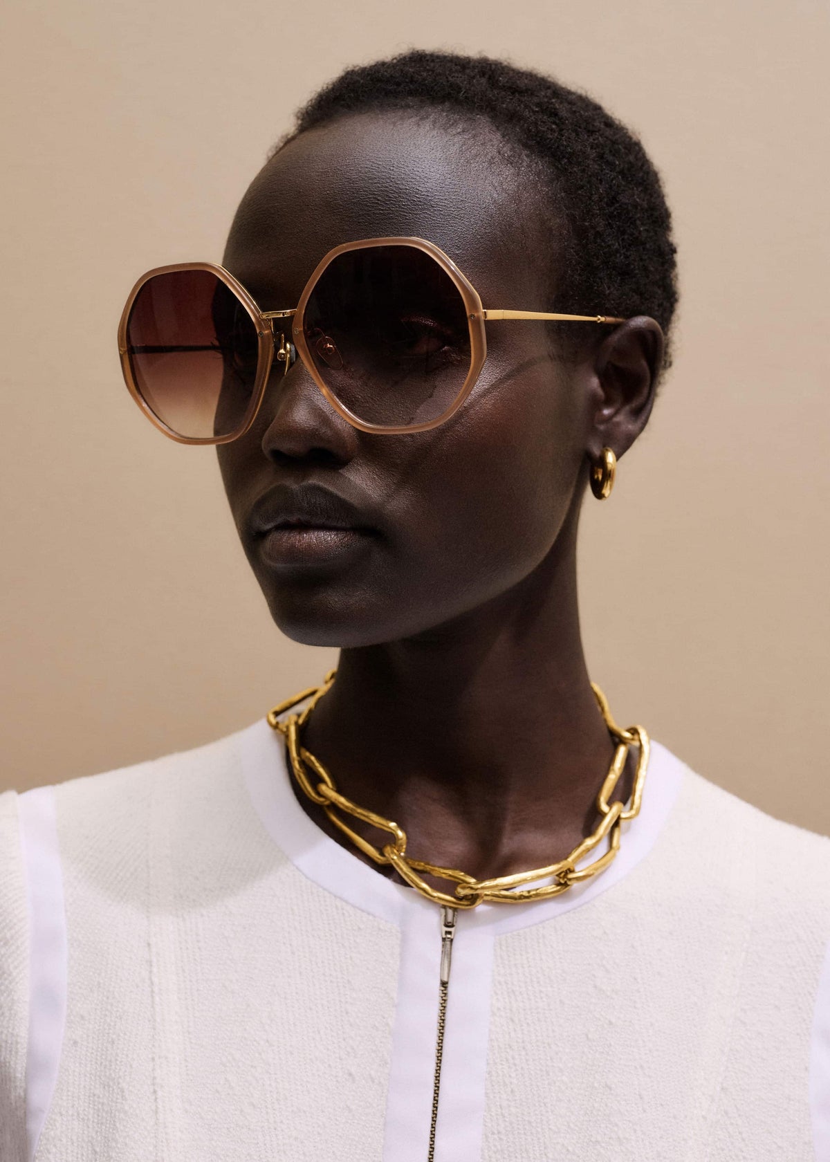 Smokey Nude Heptagonal Frame Sunglasses | ME+EM Accessories