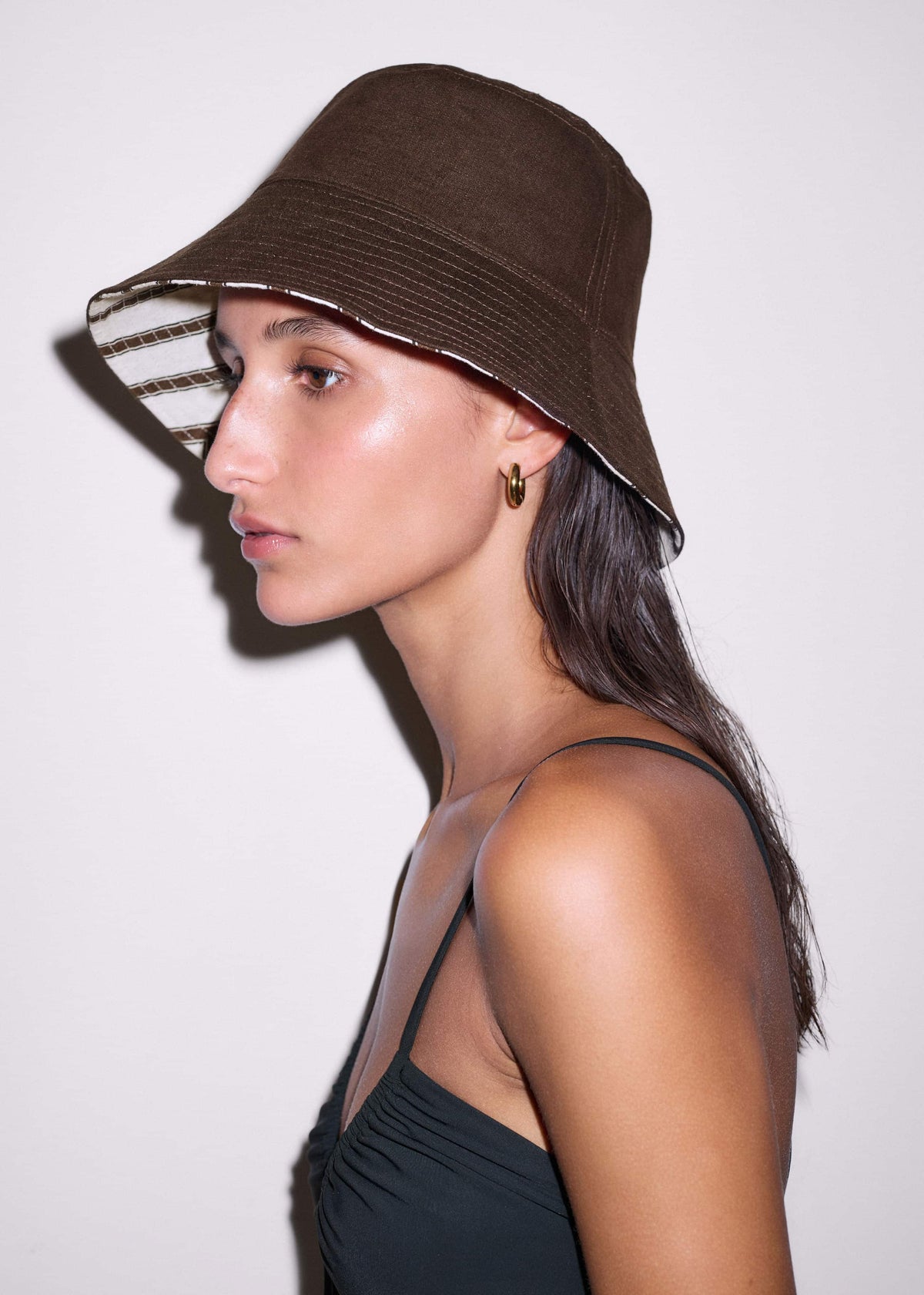 Brown Striped Reversible Bucket Hat | ME+EM Accessories